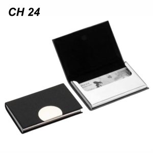 Premium Metal Stainless Steel PU Leather Cardholder Black CH 24
