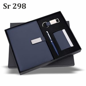 Sr 298 Navy Blue 4-in-1 Executive Corporate Gift Set diary, pen, keychain, and card holder