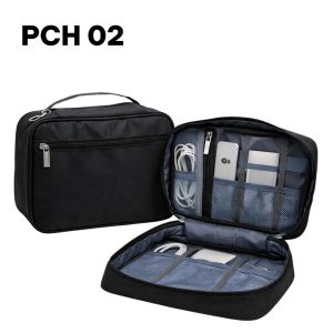black double-layer electronics and tech accessories organizer