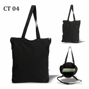 cotton tote bag with Zip 16x14.5 300 gsm inches long shoulder straps Black