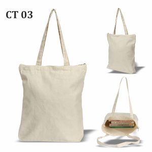cotton tote bag with Zip 16x14.5 300 gsm inches long shoulder straps