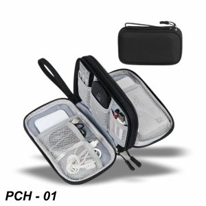 portable black double-layer travel electronics organizer pouch